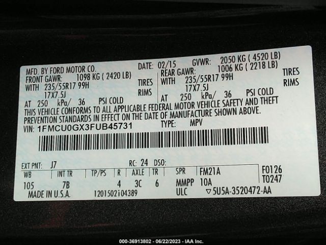 1FMCU0GX3FUB45731 Ford ESCAPE SE