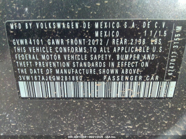 3VW167AJ6GM281860 Volkswagen Jetta Sedan 1.4t S