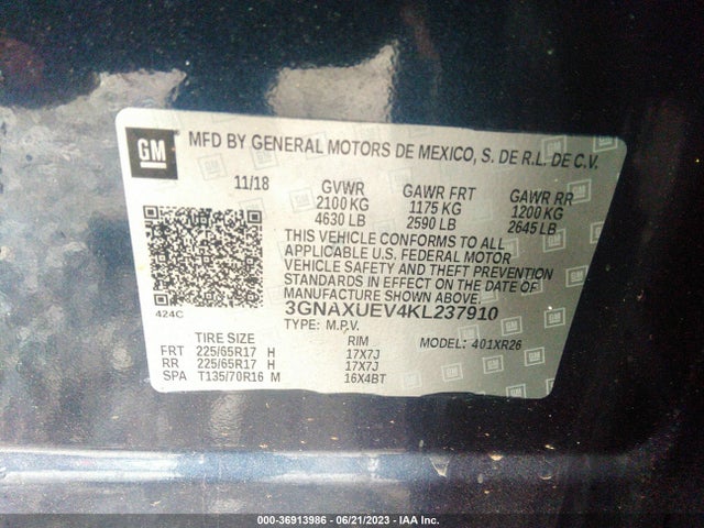 Chevrolet EQUINOX LT 2019 3GNAXUEV4KL237910 Image 9