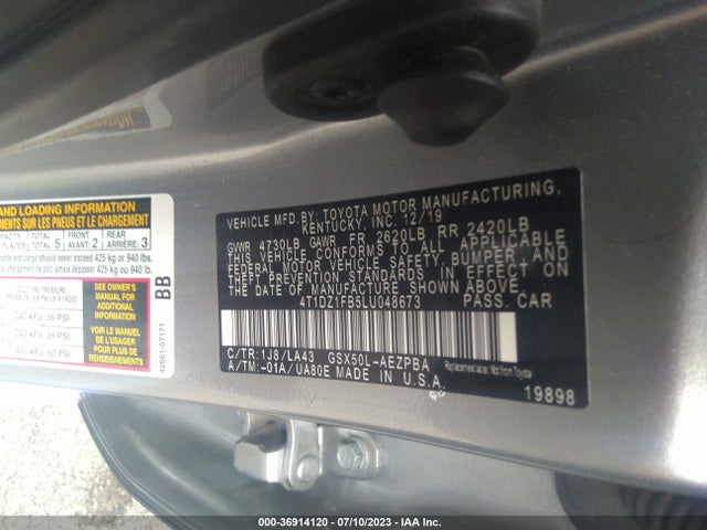 2020 TOYOTA AVALON LIMITED VIN: 4T1DZ1FB5LU048673