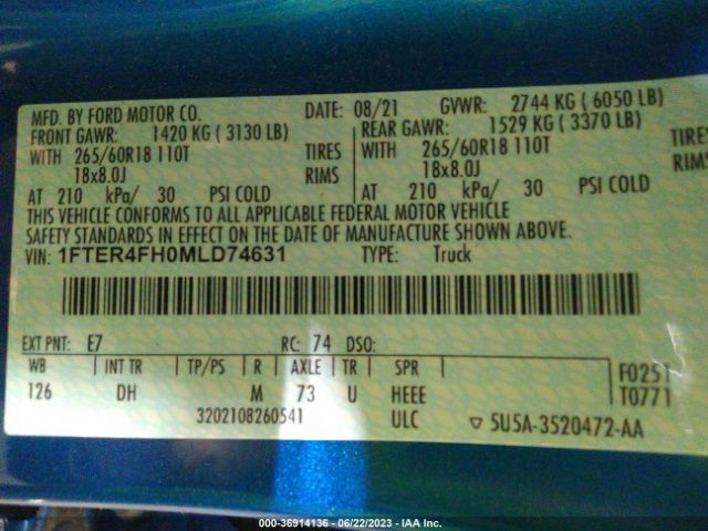 1FTER4FH0MLD74631 Ford Ranger Xl/xlt/lariat