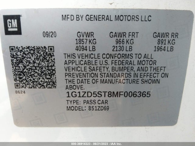 Chevrolet MALIBU LT 2021 1G1ZD5ST8MF006365 Image 9