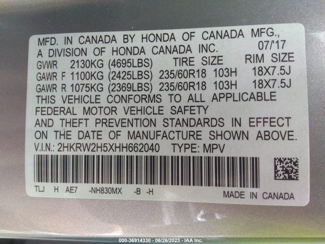 Honda CR-V EX 2017 2HKRW2H5XHH662040 Image 9