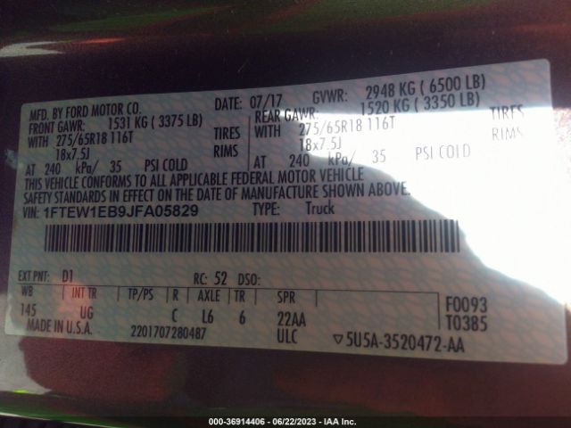 1FTEW1EB9JFA05829 Ford F-150 Xl/xlt