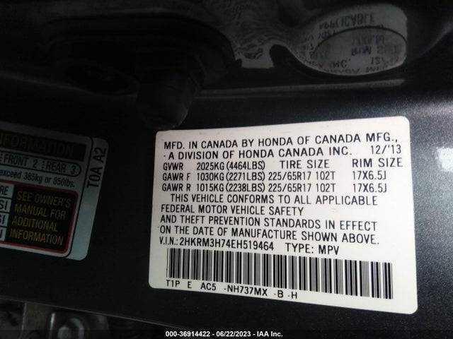Honda Cr-v Ex-l 2014 2HKRM3H74EH519464 Image 9