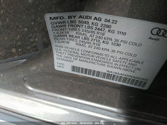 WA18AAF4XNA042400 Audi A4 Allroad Premium Plus