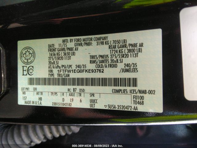 1FTFW1EG0FKE93762 Ford F-150 Xlt W