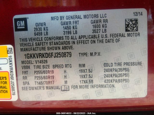 1GKKVRKD6FJ250879 GMC ACADIA SLT