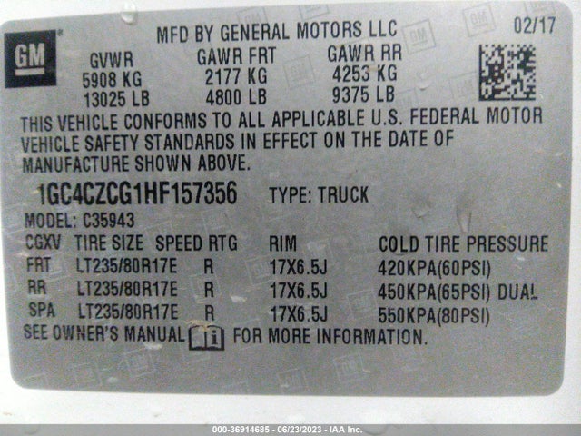 2017 Chevrolet Silverado 3500, VIN: 1GC4CZCG1HF157356