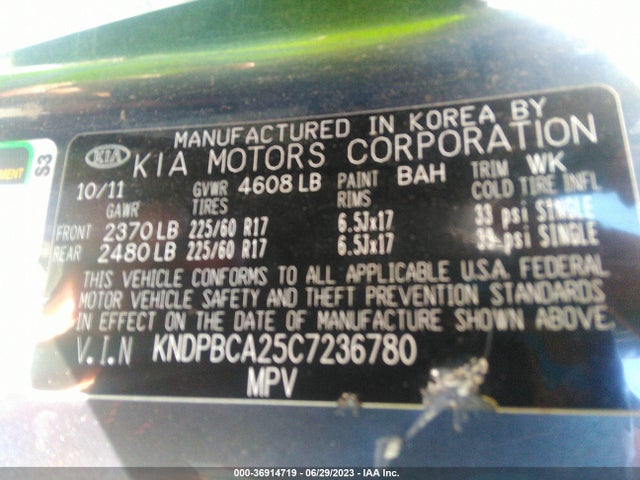 2012 KIA SPORTAGE LX VIN: KNDPBCA25C7236780