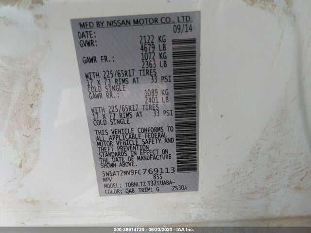 Nissan ROGUE SV 2015 5N1AT2MV9FC769113 Image 9