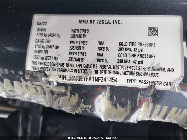 2022 Tesla 3, VIN: 5YJ3E1EA1NF341454