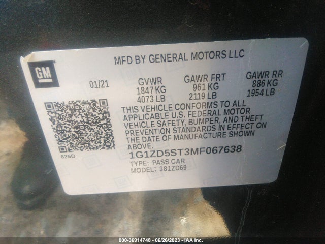 Chevrolet MALIBU LT 2021 1G1ZD5ST3MF067638 Image 9