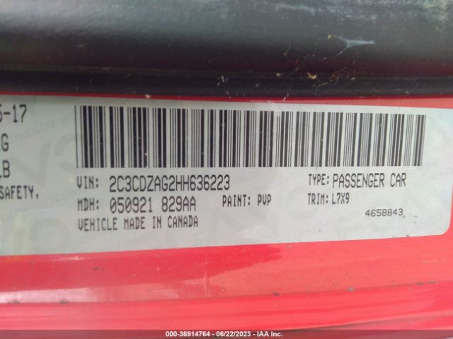 2C3CDZAG2HH636223 Dodge Challenger Sxt