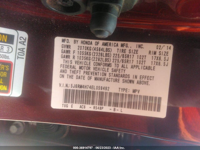 Honda Cr-v Ex-l 2014 5J6RM4H74EL059492 Image 9