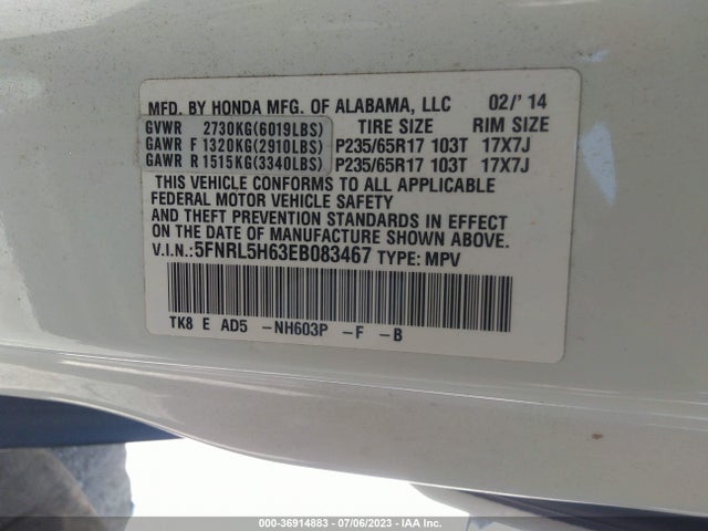 Honda Odyssey Ex-l 2014 5FNRL5H63EB083467 Image 9