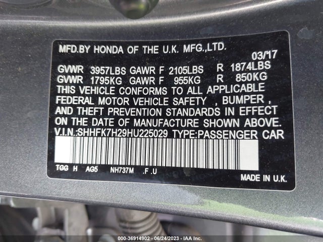 Honda Civic Hatchback Lx 2017 SHHFK7H29HU225029 Image 9