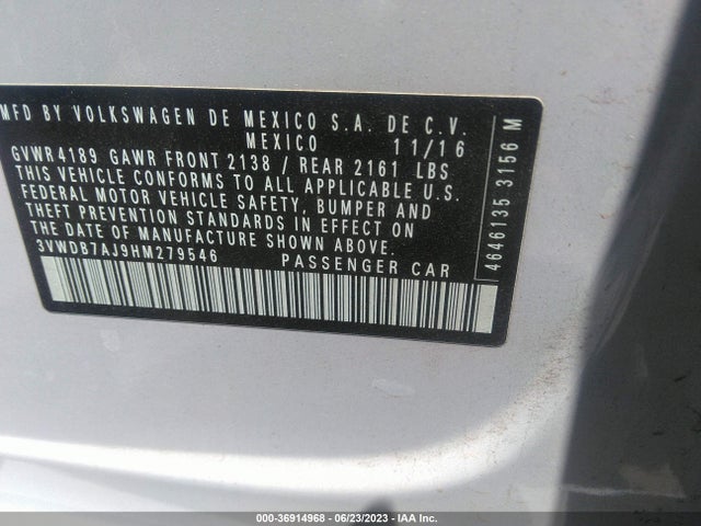 3VWDB7AJ9HM279546 Volkswagen Jetta 1.4t Se