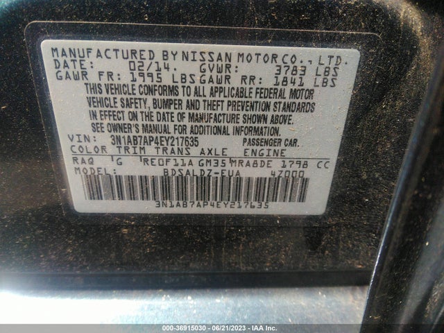 2014 NISSAN SENTRA S/FE+ S/SV/FE+ SV/SR/SL VIN: 3N1AB7AP4EY217635