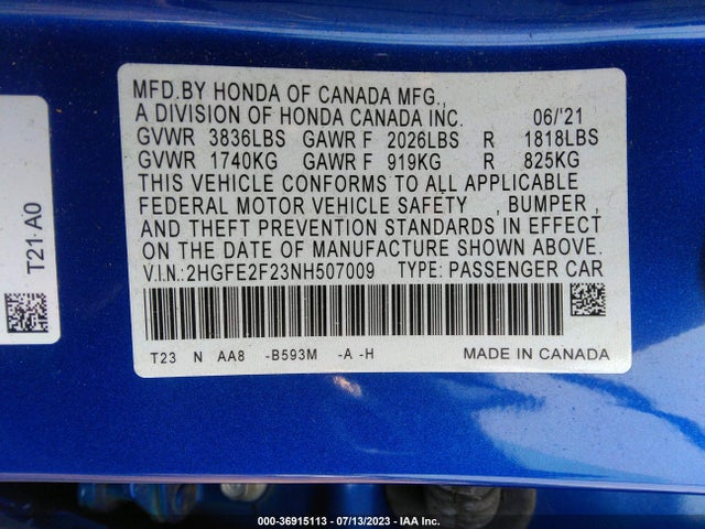 Honda Civic Lx 2022 2HGFE2F23NH507009 Image 9