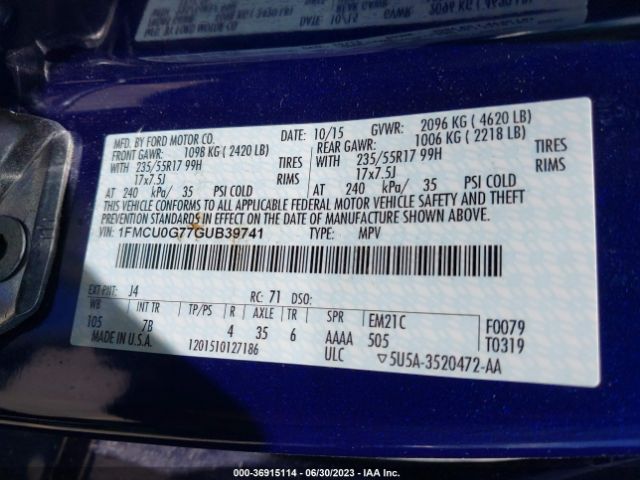 1FMCU0G77GUB39741 Ford ESCAPE SE
