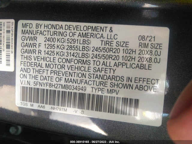 Honda Passport Sport 2021 5FNYF8H27MB034949 Image 16