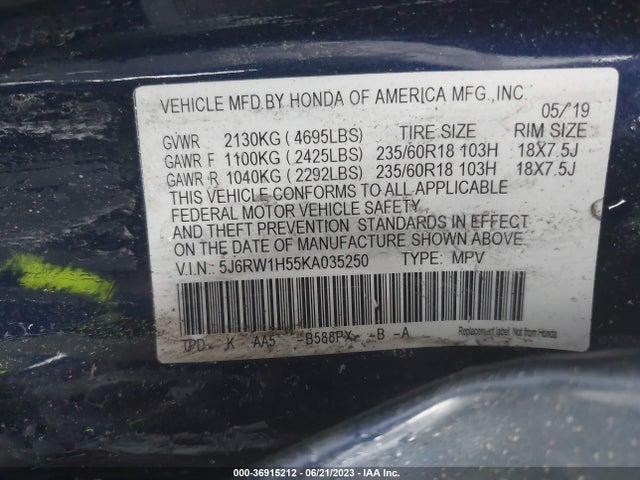 Honda CR-V EX 2019 5J6RW1H55KA035250 Image 9