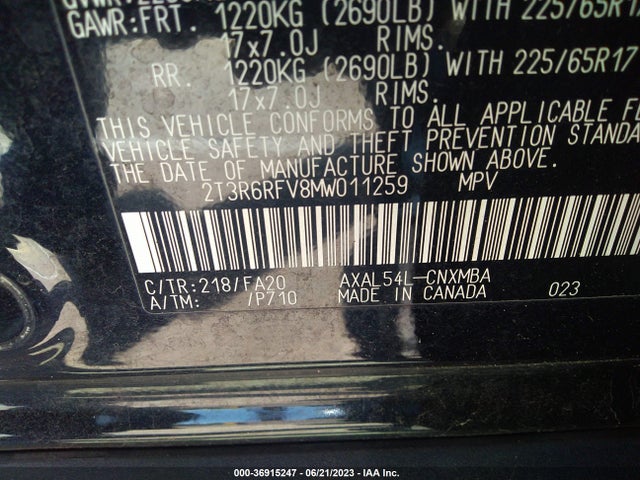2021 Toyota RAV4, VIN: 2T3R6RFV8MW011259