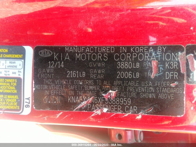 KIA FORTE LX 2015 KNAFX4A6XF5388959 Image 9