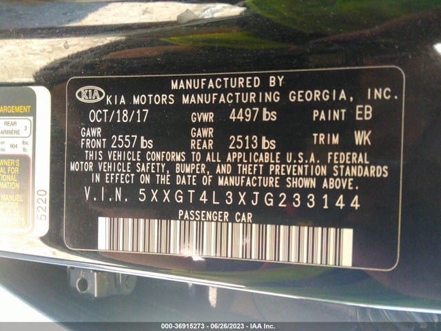 KIA Optima S 2018 5XXGT4L3XJG233144 Image 9