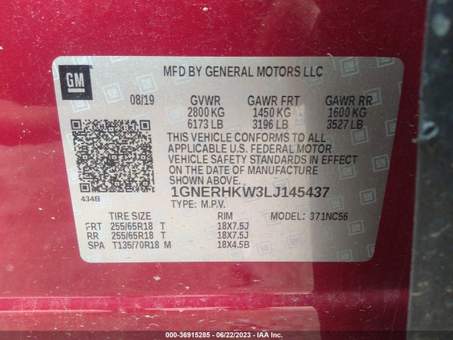 Chevrolet Traverse Lt Leather 2020 1GNERHKW3LJ145437 Image 9