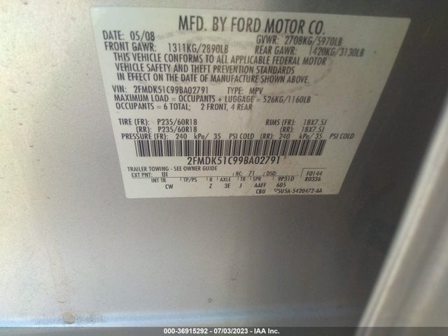 2009 FORD FLEX SE VIN: 2FMDK51C99BA02791