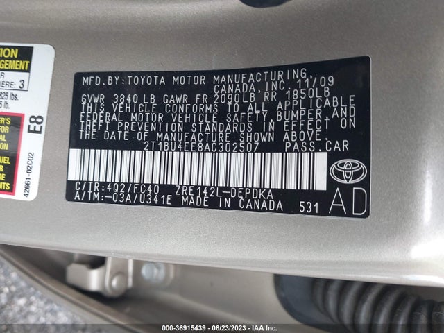 2010 TOYOTA COROLLA VIN: 2T1BU4EE8AC302507