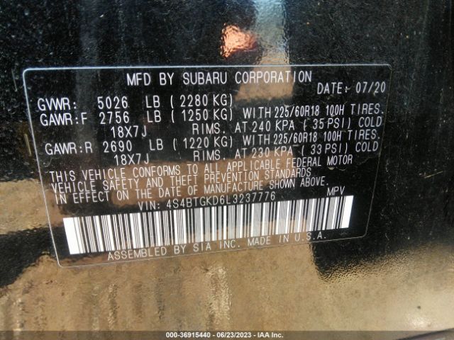 4S4BTGKD6L3237776 Subaru Outback Onyx Edition Xt