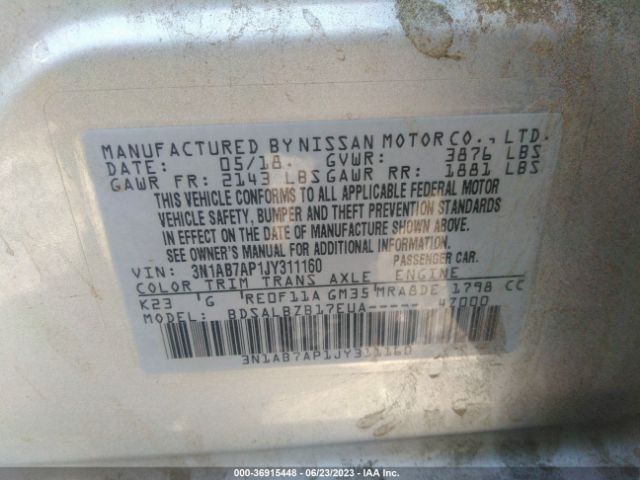 3N1AB7AP1JY311160 Nissan SENTRA S