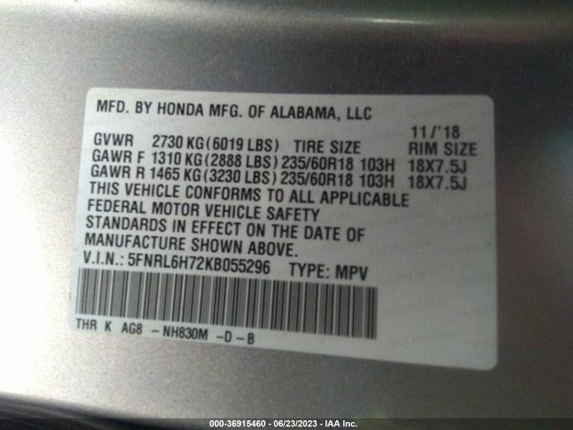 Honda Odyssey Ex-l 2019 5FNRL6H72KB055296 Image 9