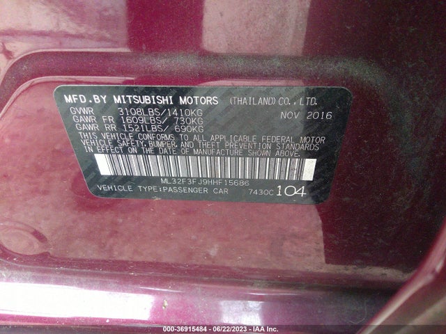 ML32F3FJ9HHF15686 Mitsubishi Mirage G4 Es