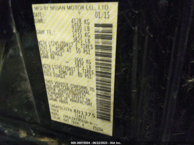 2015 Nissan NV, VIN: 1N6AF0LY7FN801375