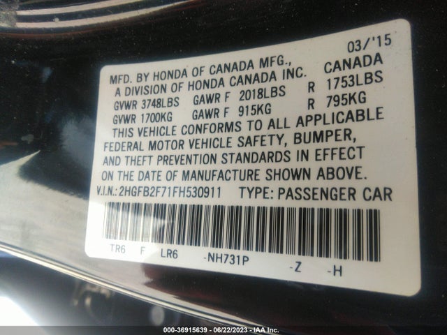 Honda Civic Sedan Se 2015 2HGFB2F71FH530911 Image 9