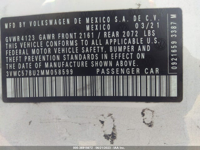 3VWC57BU2MM058599 Volkswagen Jetta S/se/r-line