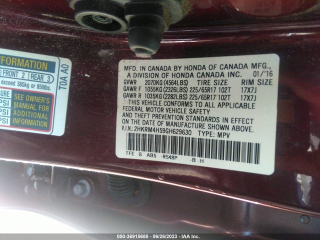 Honda CR-V EX 2016 2HKRM4H59GH629630 Image 9