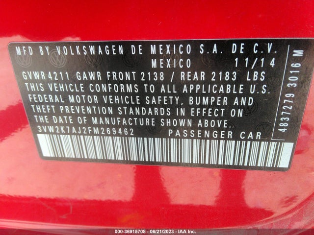 3VW2K7AJ2FM269462 Volkswagen Jetta Sedan 2.0l S