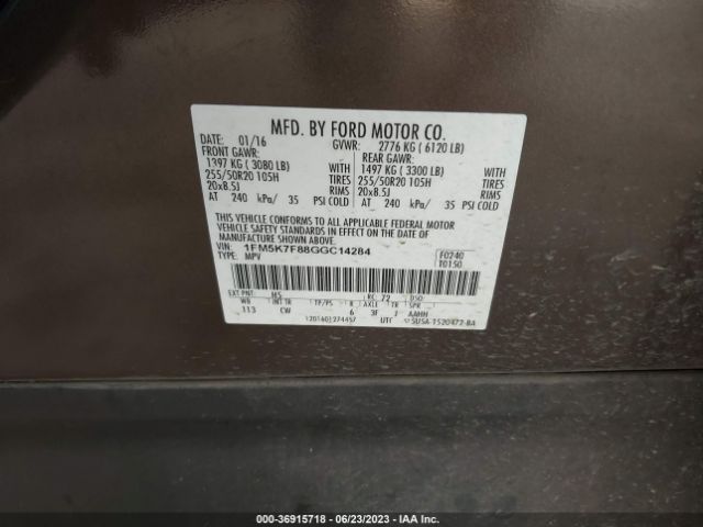 1FM5K7F88GGC14284 Ford Explorer Limited