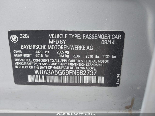 BMW 3 Series 328i 2015 WBA3A5G59FNS82737 Image 9