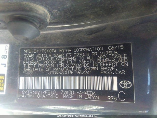 Toyota Prius Four 2015 JTDKN3DU3F1962241 Image 9