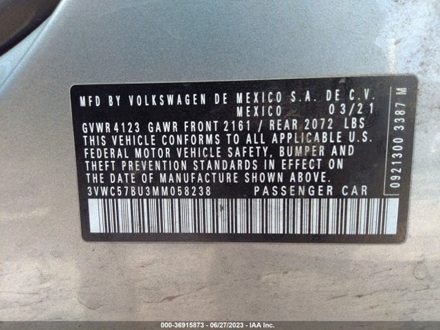 3VWC57BU3MM058238 Volkswagen Jetta S/se/r-line