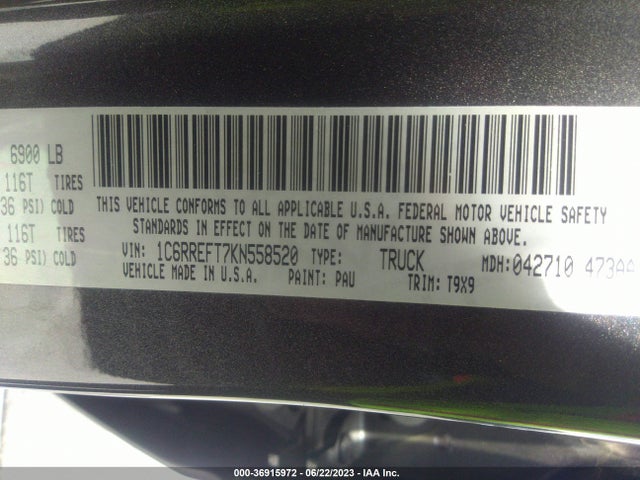 1C6RREFT7KN558520 RAM 1500 Big Horn/lone Star