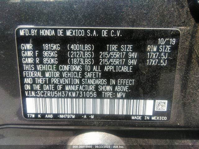 Honda HR-V LX 2019 3CZRU5H37KM731056 Image 15