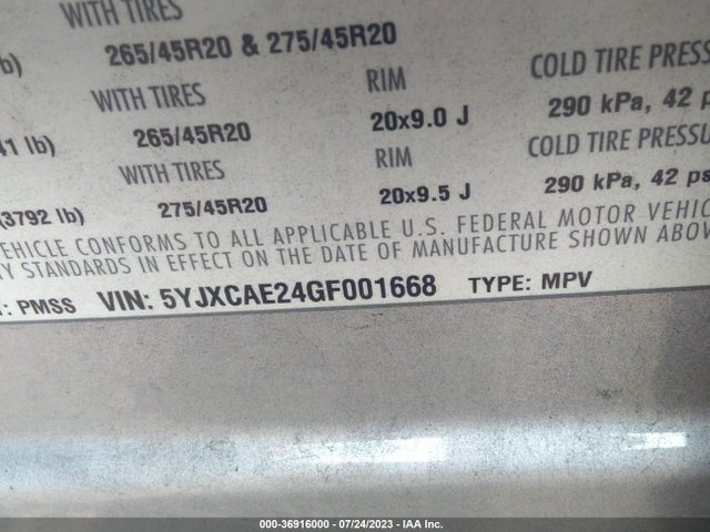 5YJXCAE24GF001668 Tesla Model X 70d/90d/75d/60d