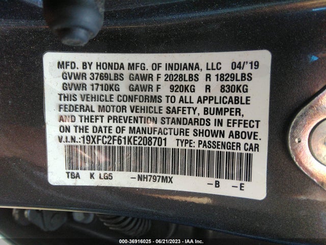 Honda Civic Sedan Lx 2019 19XFC2F61KE208701 Image 9